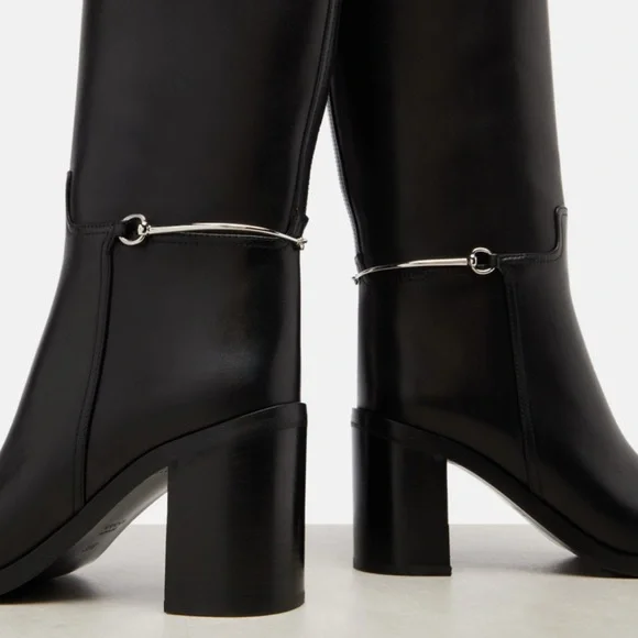 GUCCI Horsebit slim clamp web stripe trimmed knee tall boots - Picture 5 of 7